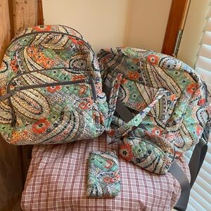 Vera Bradley Paisley Backpack Set in Green and Orange